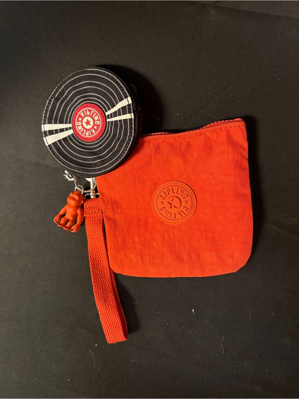 Kipling Red-Orange Wristlet Pouch with Round Coin Case